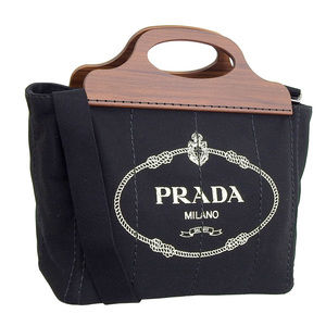 Prada Canapa Legno Outlet Canvas Handbags Black